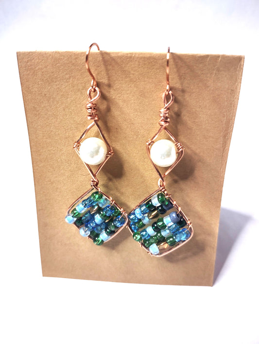 Handmade Earrings with pearl and seed beads